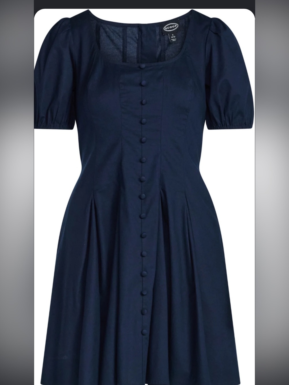 NWOT- Navy Blue Button Front Minis Dress with Puff Sleeves